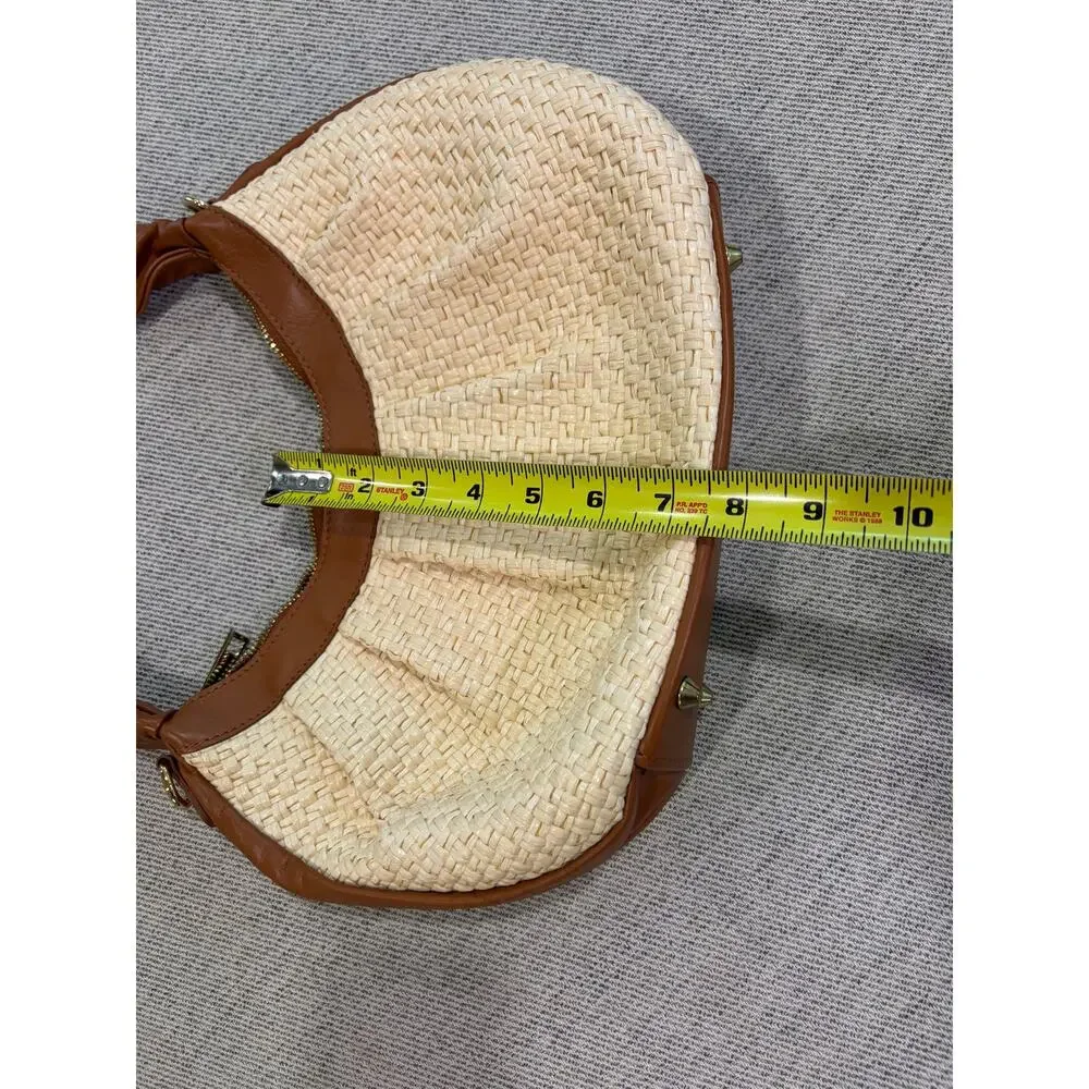 Valentino Fiore woven straw & cognac leather hobo bag